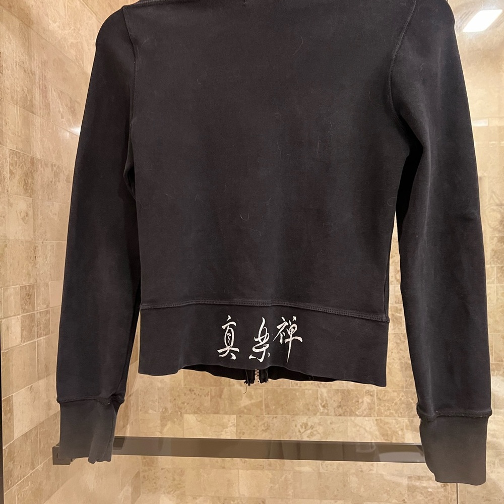 Vintage Hank knit jacket with Asian writing on front and back. Made in Hollywood